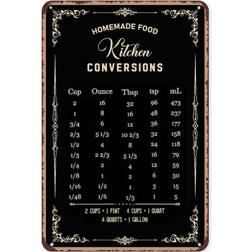 Kitchen Baking Conversion Chart - Placa de Metal Rústica Decorativa: Placa