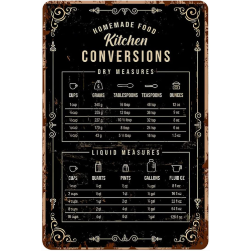Kitchen Baking Conversion Chart - Placa de Metal Vintage Divertida 12x8