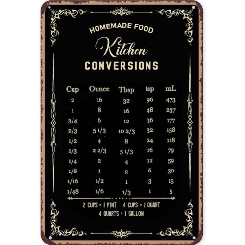 Kitchen Baking Conversion Chart - Placa de Metal Rústica Decorativa para