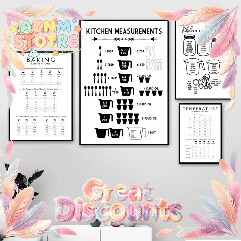 Kitchen Baking Conversion Chart - Quadro em Tela Minimalista com Medidas